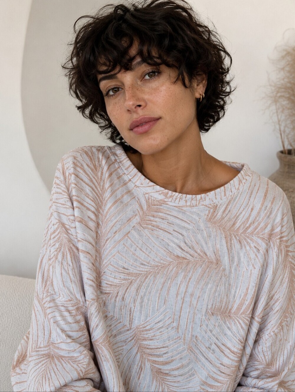 Roxy Tropical Palm Print Sweatshirt XL | Beachy Coastal Pullover Top